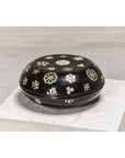 Black Lacquered Lidded Circular Box with Mother of Pearl Floral Décor-5. Asian & Chinese Furniture, Art, Antiques, Vintage Home Décor for sale at FEA Home