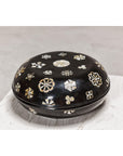 Black Lacquered Lidded Circular Box with Mother of Pearl Floral Décor-6. Asian & Chinese Furniture, Art, Antiques, Vintage Home Décor for sale at FEA Home