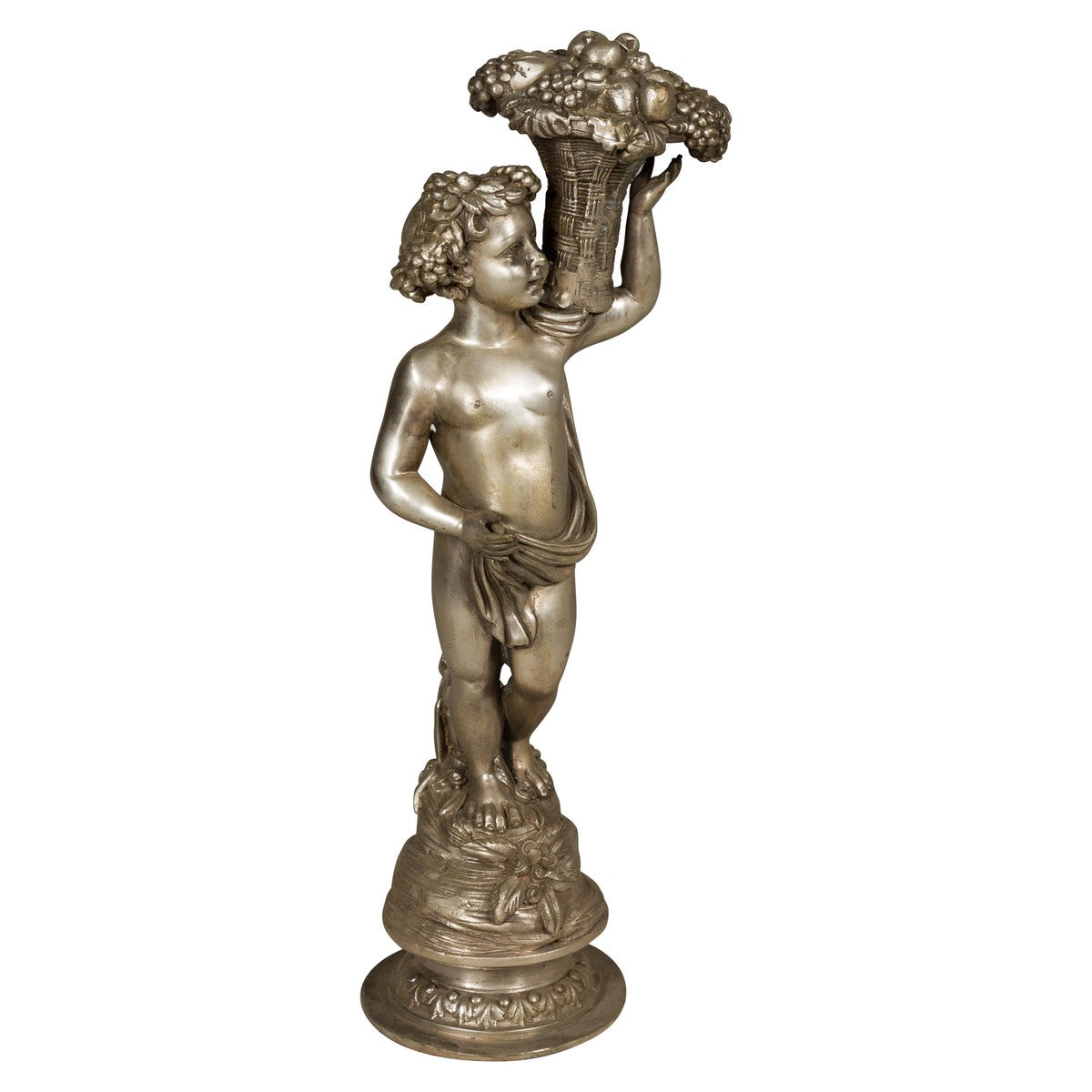 Baroque Style Silvered Bronze Statuette of a Putto Carrying a Fruit Basket-1. Asian & Chinese Furniture, Art, Antiques, Vintage Home Décor for sale at FEA Home