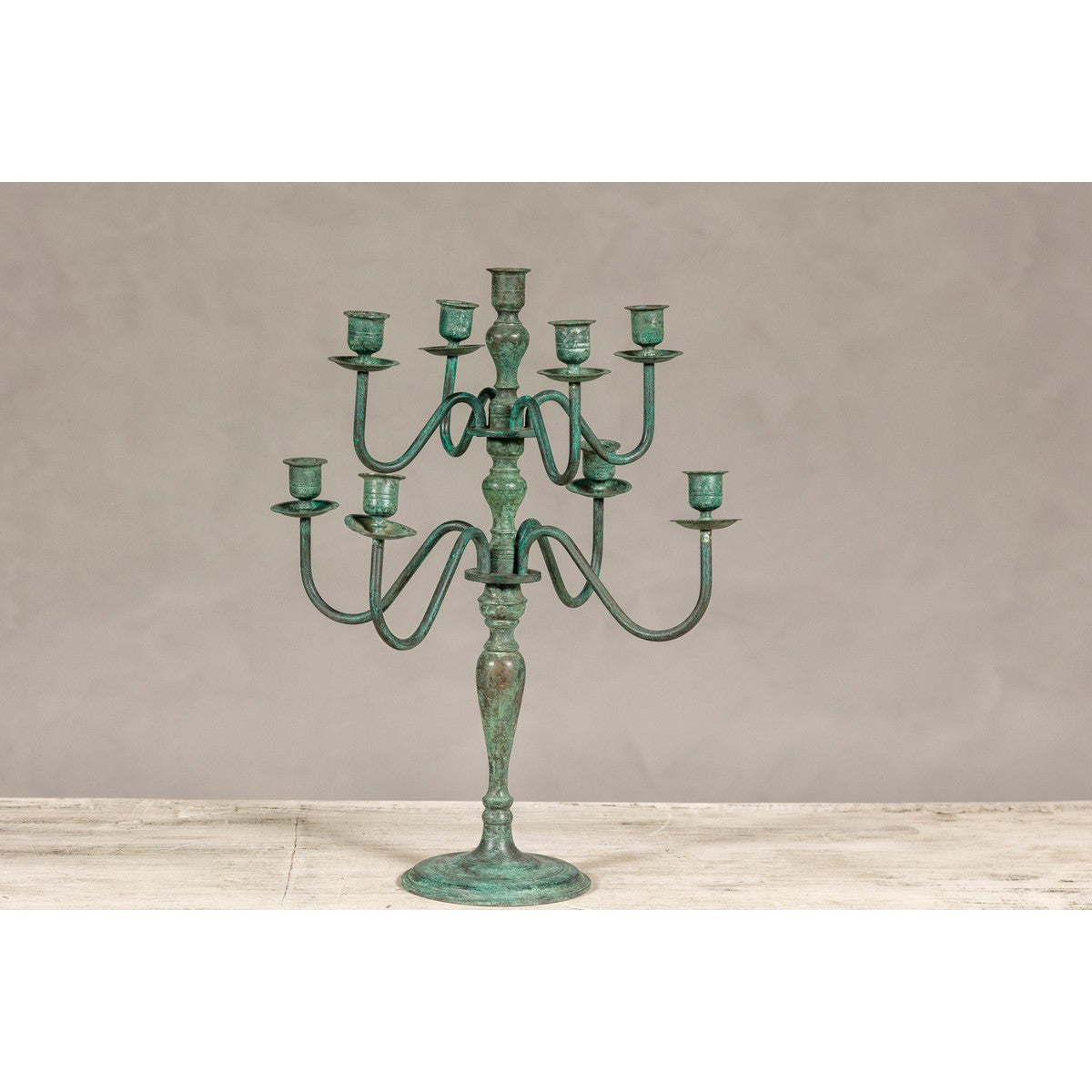 Vintage Two-Tiered Eight Arm Candelabra with Verdigris Patina-7. Asian &amp; Chinese Furniture, Art, Antiques, Vintage Home Décor for sale at FEA Home