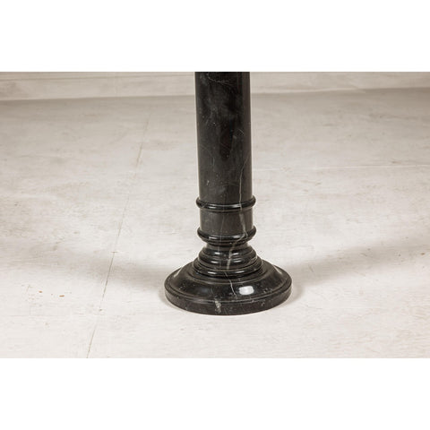Vintage Black Marble Column Pedestal with White Veining and Stepped Base-YN8078-10. Asian & Chinese Furniture, Art, Antiques, Vintage Home Décor for sale at FEA Home