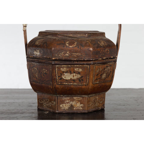Chinese Antique Lacquered Gift Delivering Basket with Hand Painted Floral Décor-15. Asian & Chinese Furniture, Art, Antiques, Vintage Home Décor for sale at FEA Home