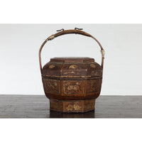 Chinese Antique Lacquered Gift Delivering Basket with Hand Painted Floral Décor-YN837-19. Asian & Chinese Furniture, Art, Antiques, Vintage Home Décor for sale at FEA Home