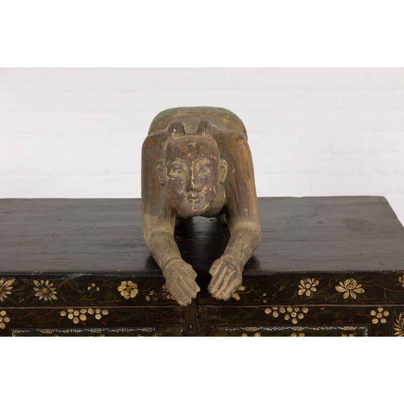 19th Century Wooden Sculpture of a Praying Male Figure-YNE233-16. Asian & Chinese Furniture, Art, Antiques, Vintage Home Décor for sale at FEA Home