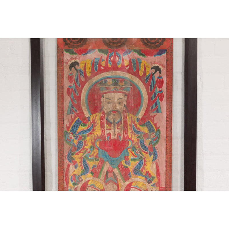 Mandarin Taoist Ceremonial Chinese Scroll Portrait Painting in Custom Frame-YNE588-4. Asian & Chinese Furniture, Art, Antiques, Vintage Home Décor for sale at FEA Home