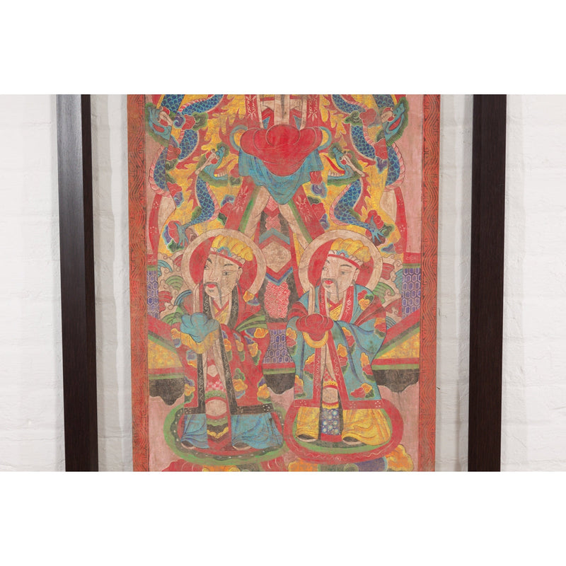 Mandarin Taoist Ceremonial Chinese Scroll Portrait Painting in Custom Frame-YNE588-5. Asian & Chinese Furniture, Art, Antiques, Vintage Home Décor for sale at FEA Home