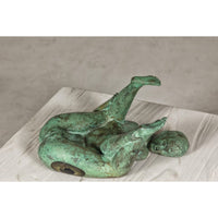 Bronze Erotica Woman Tabletop Statuette with Verdigris Patina, Vintage