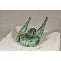 Bronze Erotica Woman Tabletop Statuette with Verdigris Patina, Vintage