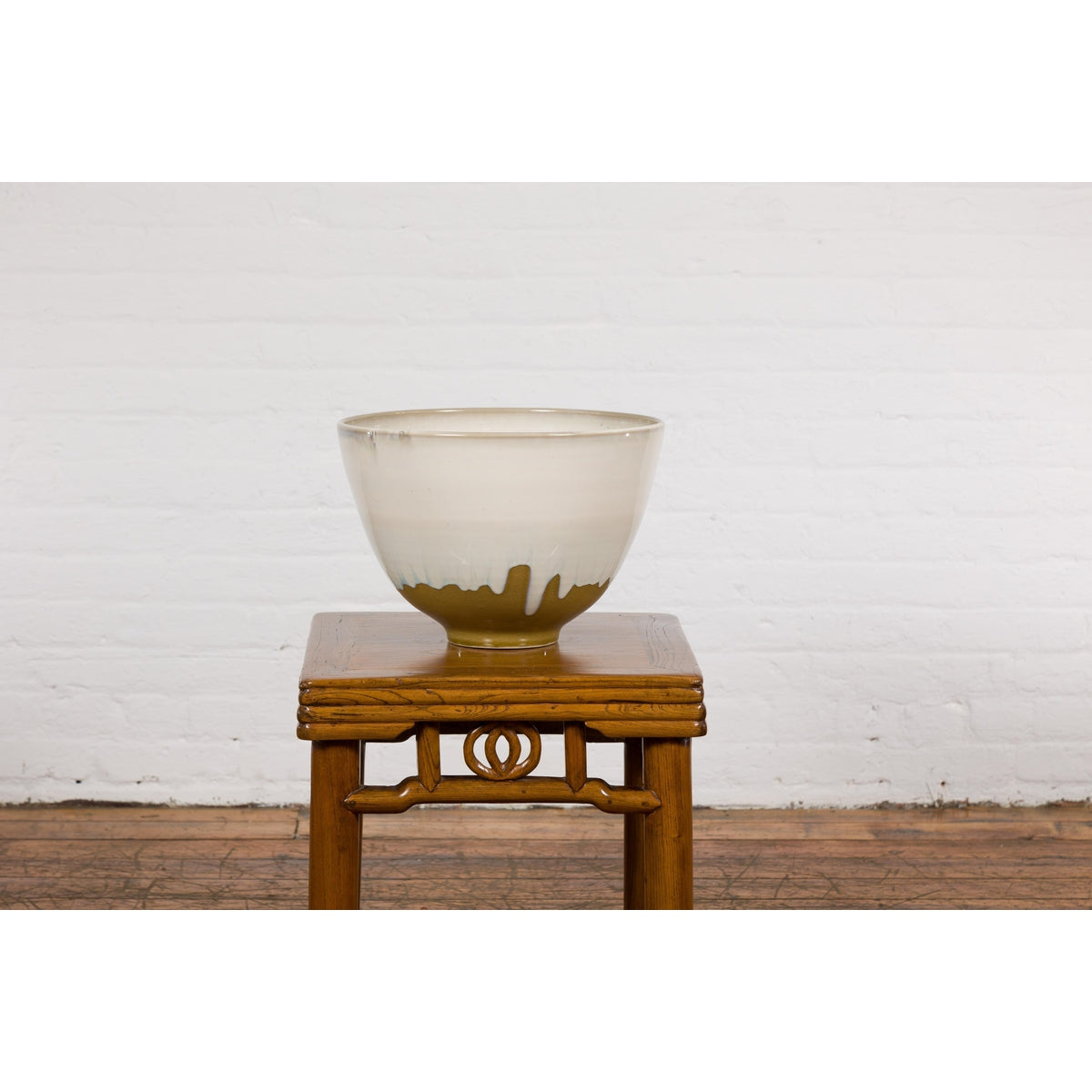 Contemporary White &amp; Brown Glazed Ceramic Bowl-10. Asian &amp; Chinese Furniture, Art, Antiques, Vintage Home Décor for sale at FEA Home