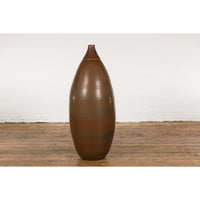 Large Brown Glazed Ceramic Vase with Mottled Finish