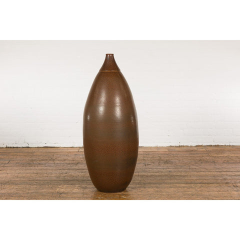 Large Brown Glazed Ceramic Vase with Mottled Finish-YNE730-10. Asian & Chinese Furniture, Art, Antiques, Vintage Home Décor for sale at FEA Home