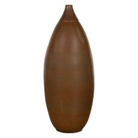 Large Brown Glazed Ceramic Vase with Mottled Finish