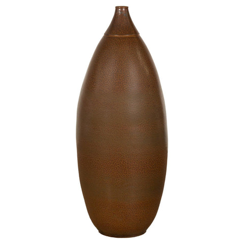 Large Brown Glazed Ceramic Vase with Mottled Finish-YNE730-1. Asian & Chinese Furniture, Art, Antiques, Vintage Home Décor for sale at FEA Home