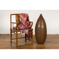 Large Brown Glazed Ceramic Vase with Mottled Finish