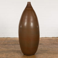 Large Brown Glazed Ceramic Vase with Mottled Finish