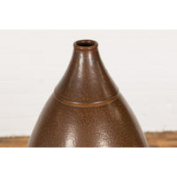 Large Brown Glazed Ceramic Vase with Mottled Finish