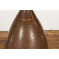 Large Brown Glazed Ceramic Vase with Mottled Finish