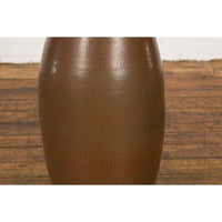 Large Brown Glazed Ceramic Vase with Mottled Finish