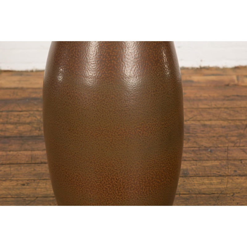 Large Brown Glazed Ceramic Vase with Mottled Finish-YNE730-6. Asian & Chinese Furniture, Art, Antiques, Vintage Home Décor for sale at FEA Home