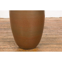 Large Brown Glazed Ceramic Vase with Mottled Finish