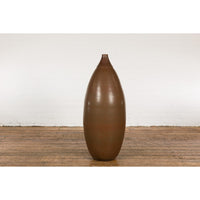 Large Brown Glazed Ceramic Vase with Mottled Finish