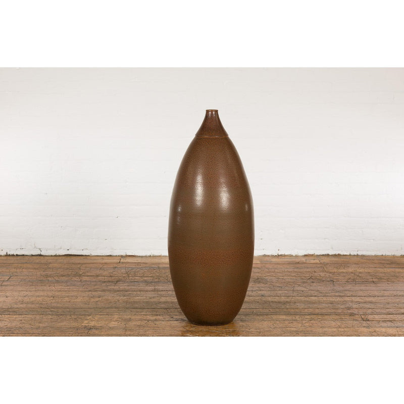 Large Brown Glazed Ceramic Vase with Mottled Finish-YNE730-8. Asian & Chinese Furniture, Art, Antiques, Vintage Home Décor for sale at FEA Home