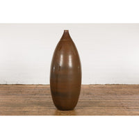 Large Brown Glazed Ceramic Vase with Mottled Finish