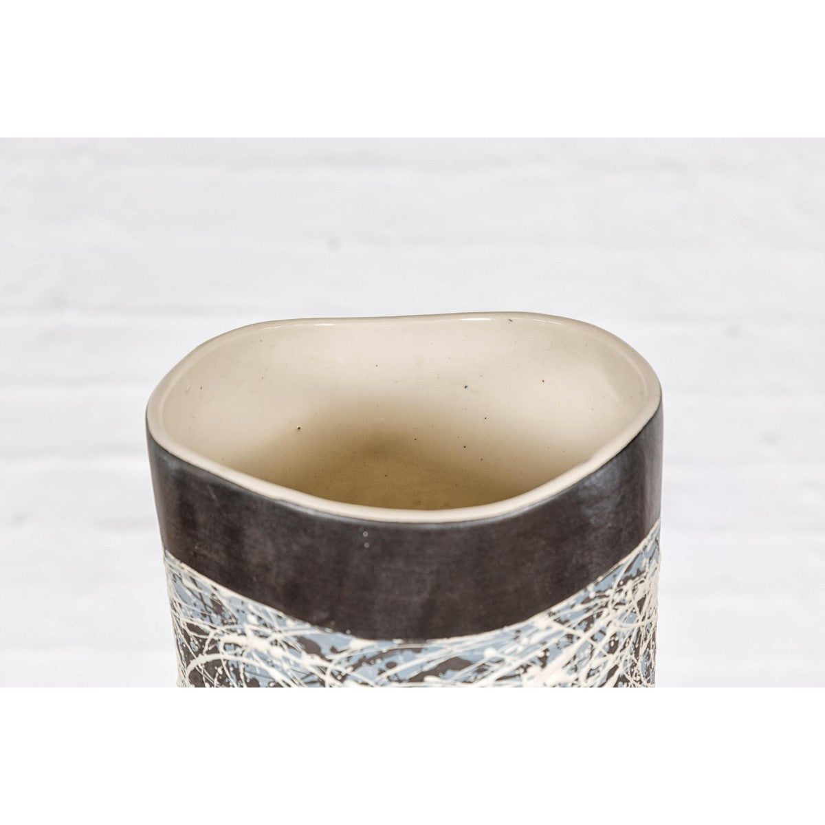 Textured Blue Gray, White, Brown and Black Spattered Ceramic Vase-11. Asian &amp; Chinese Furniture, Art, Antiques, Vintage Home Décor for sale at FEA Home