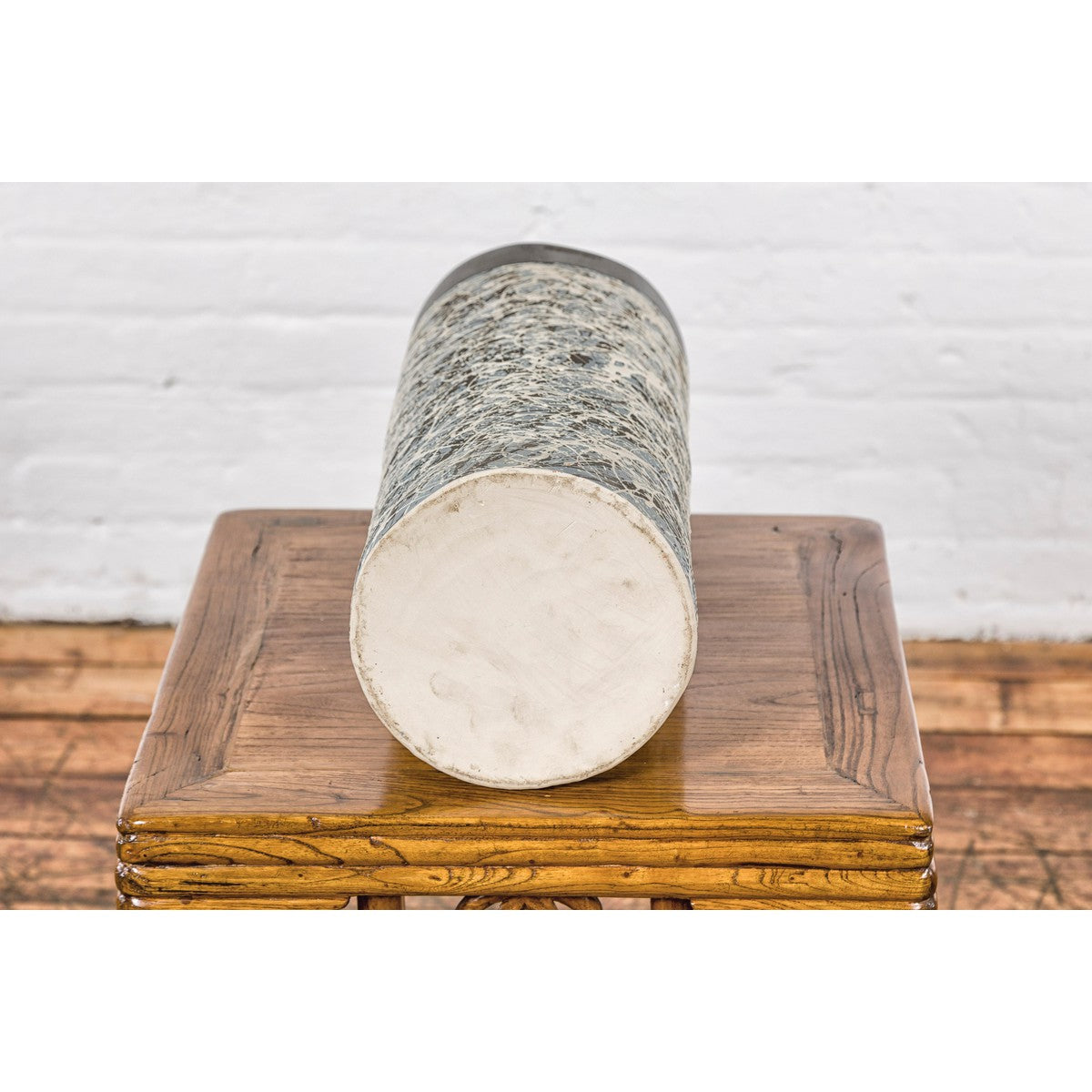 Textured Blue Gray, White, Brown and Black Spattered Ceramic Vase-17. Asian &amp; Chinese Furniture, Art, Antiques, Vintage Home Décor for sale at FEA Home