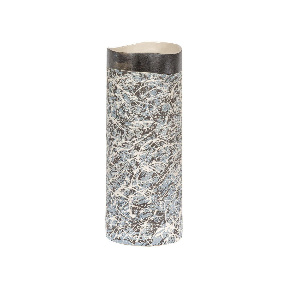 Textured Blue Gray, White, Brown and Black Spattered Ceramic Vase-18. Asian &amp; Chinese Furniture, Art, Antiques, Vintage Home Décor for sale at FEA Home