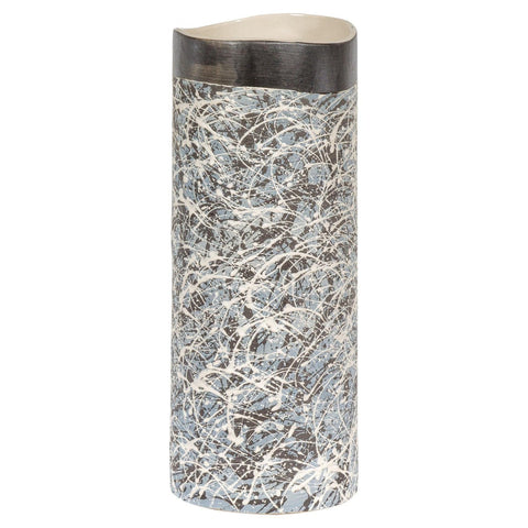 Textured Blue Gray, White, Brown and Black Spattered Ceramic Vase-YNE797-1. Asian & Chinese Furniture, Art, Antiques, Vintage Home Décor for sale at FEA Home