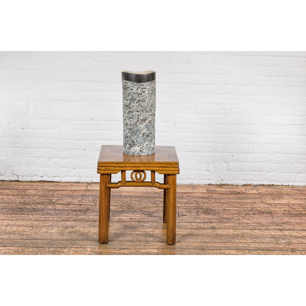 Textured Blue Gray, White, Brown and Black Spattered Ceramic Vase-6. Asian &amp; Chinese Furniture, Art, Antiques, Vintage Home Décor for sale at FEA Home