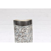 Textured Blue Gray, White, Brown and Black Spattered Ceramic Vase