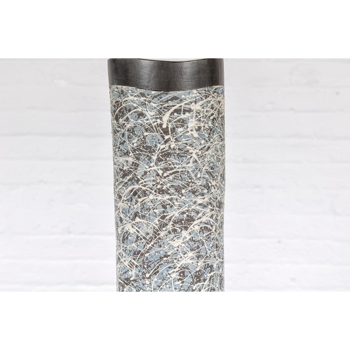 Textured Blue Gray, White, Brown and Black Spattered Ceramic Vase-8. Asian &amp; Chinese Furniture, Art, Antiques, Vintage Home Décor for sale at FEA Home