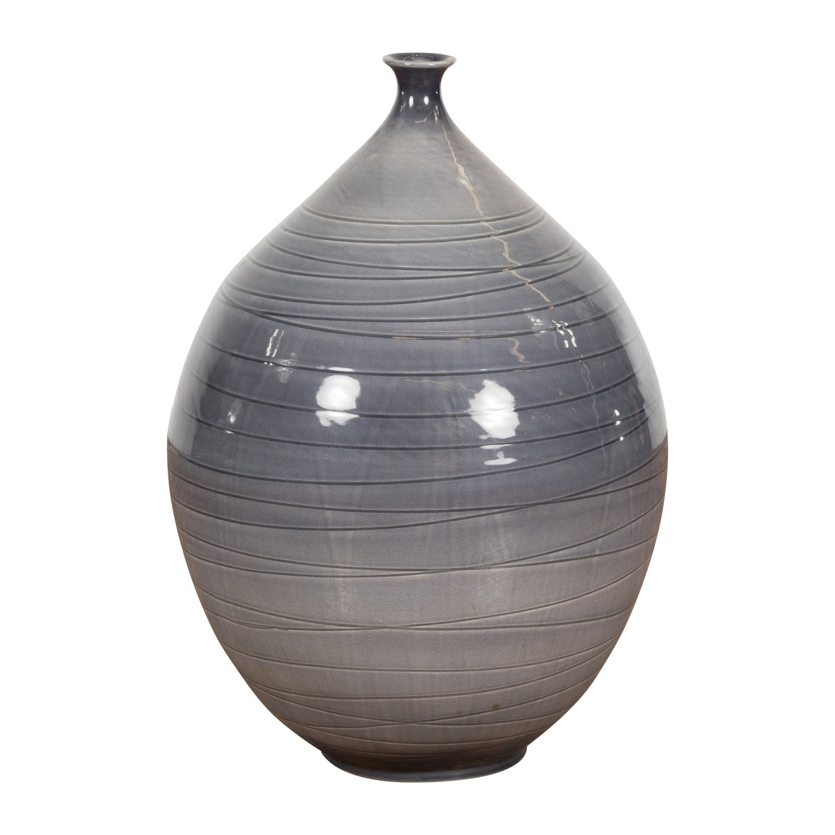 Prem Collection Hand Crafted Artisan Vase with Narrow Mouth and Blue Grey Glaze-1. Asian & Chinese Furniture, Art, Antiques, Vintage Home Décor for sale at FEA Home