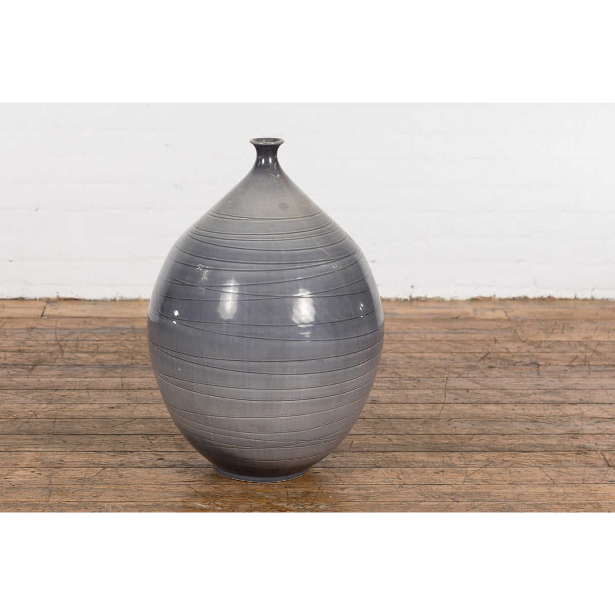 Prem Collection Hand Crafted Artisan Vase with Narrow Mouth and Blue Grey Glaze-2. Asian & Chinese Furniture, Art, Antiques, Vintage Home Décor for sale at FEA Home