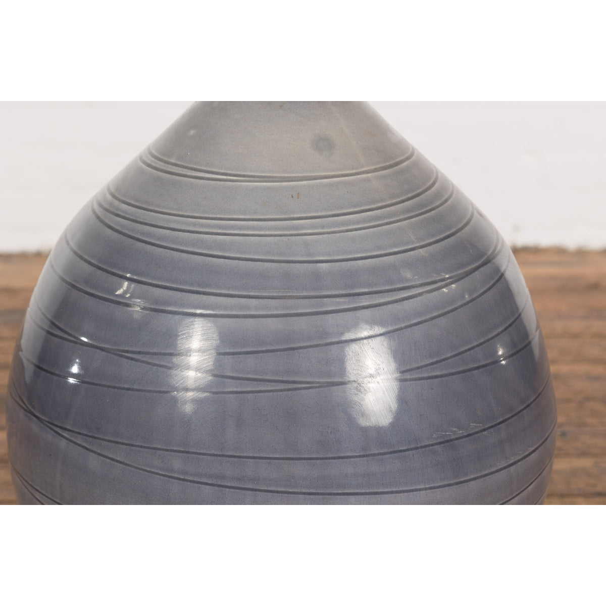 Prem Collection Hand Crafted Artisan Vase with Narrow Mouth and Blue Grey Glaze-6. Asian &amp; Chinese Furniture, Art, Antiques, Vintage Home Décor for sale at FEA Home