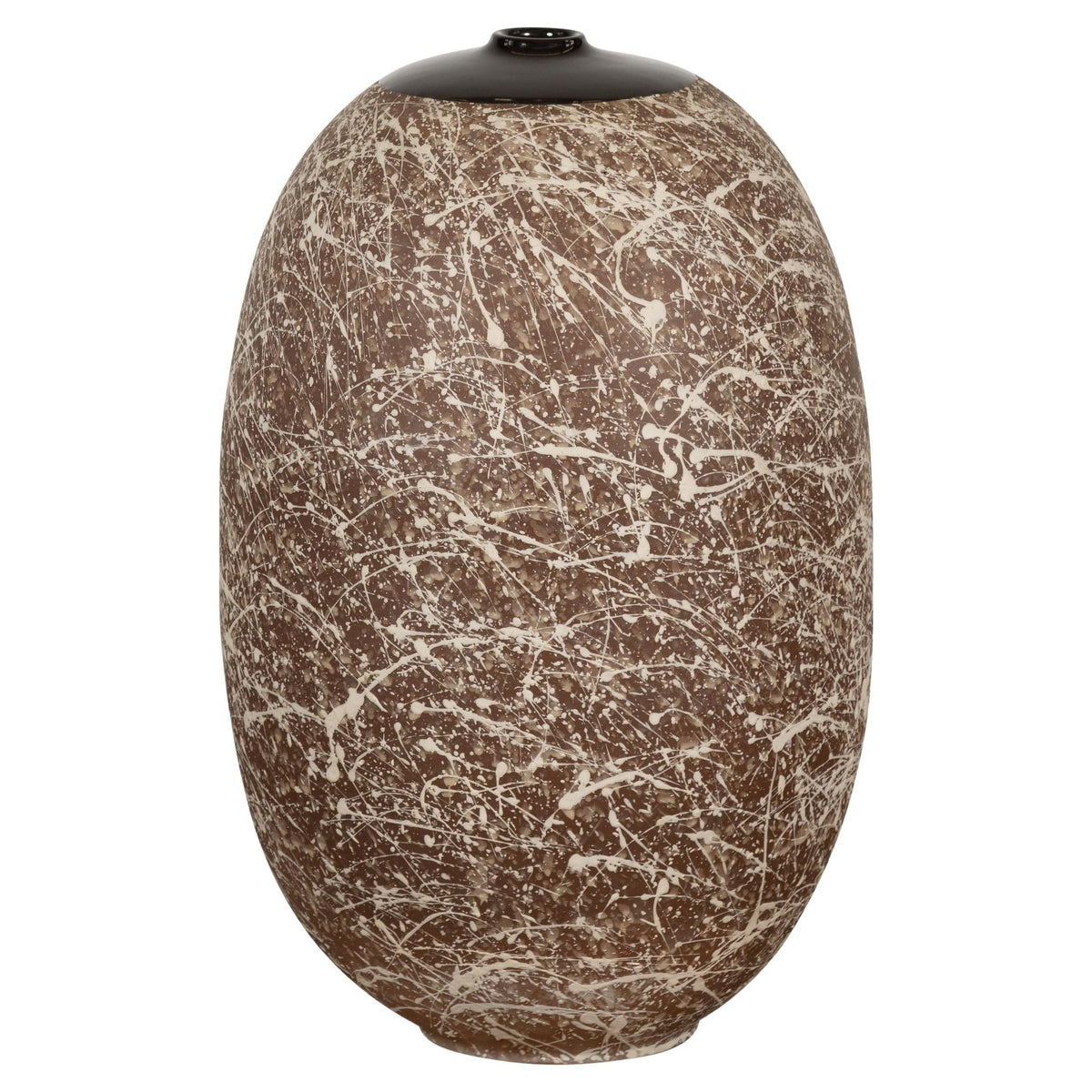 Large Brown & Splattered White Ceramic Decorative Vase-1. Asian & Chinese Furniture, Art, Antiques, Vintage Home Décor for sale at FEA Home