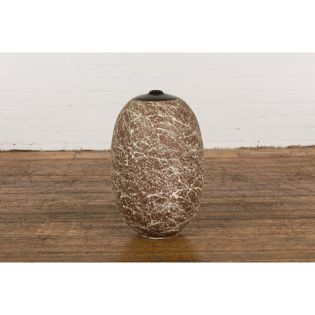 Large Brown & Splattered White Ceramic Decorative Vase-2. Asian & Chinese Furniture, Art, Antiques, Vintage Home Décor for sale at FEA Home