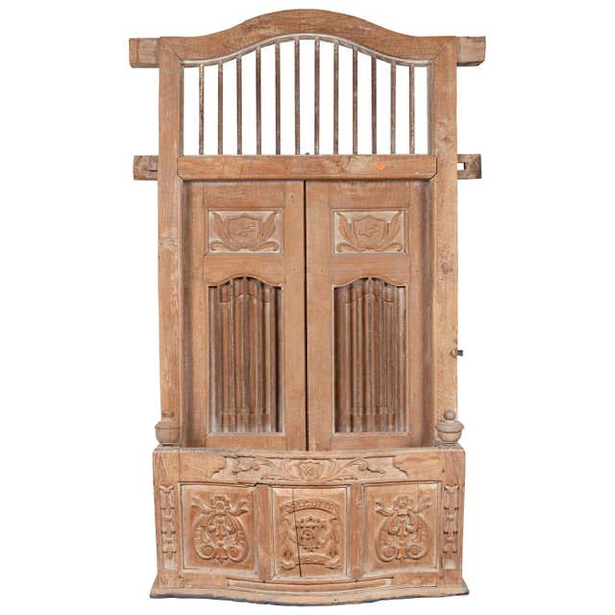 Large Natural Wood Bonnet Top Window Balcony with Hand Carved Foliage Motifs-1. Asian & Chinese Furniture, Art, Antiques, Vintage Home Décor for sale at FEA Home
