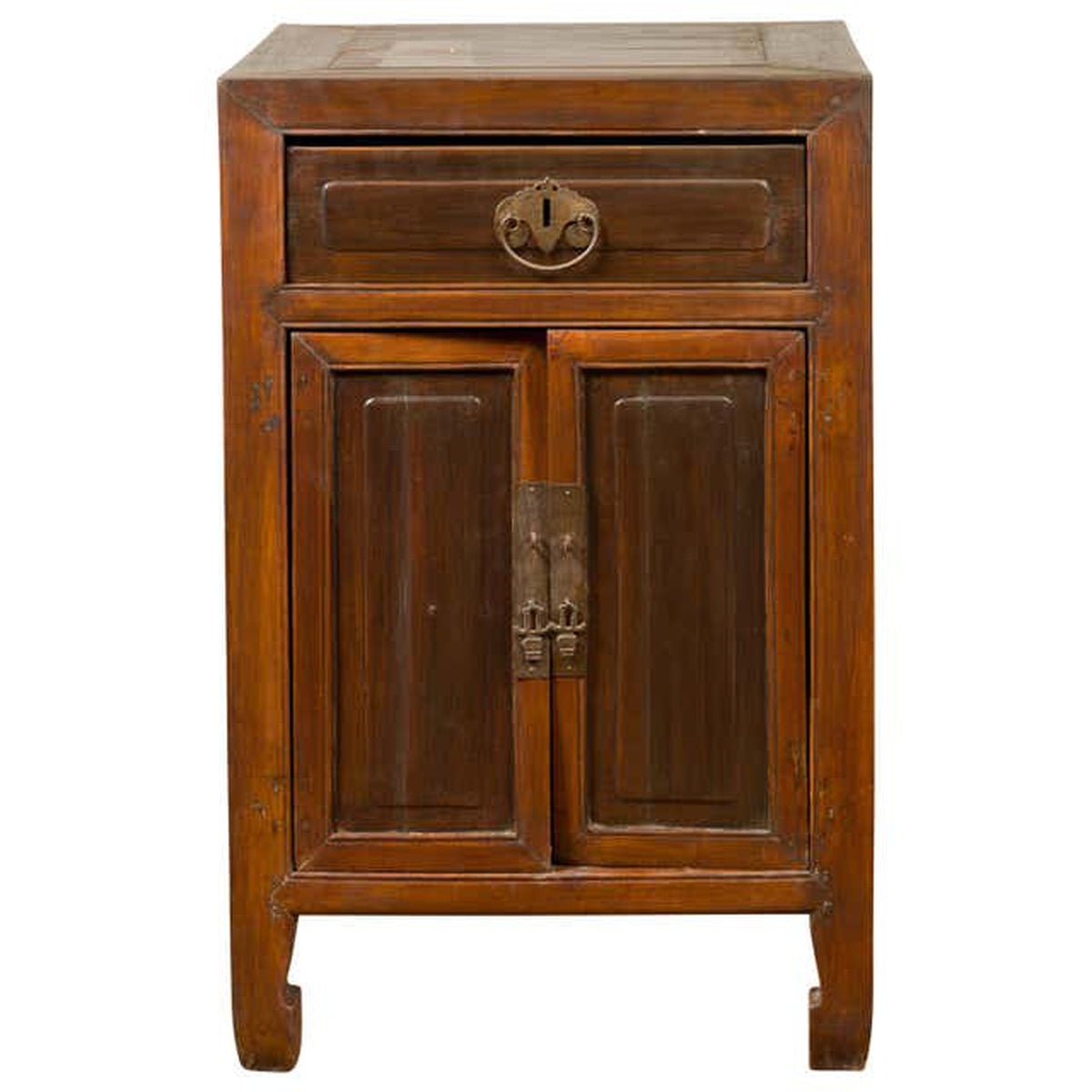Vintage Chinese Midcentury Two-Toned Side Table with Drawer and Double Doors-1. Asian & Chinese Furniture, Art, Antiques, Vintage Home Décor for sale at FEA Home
