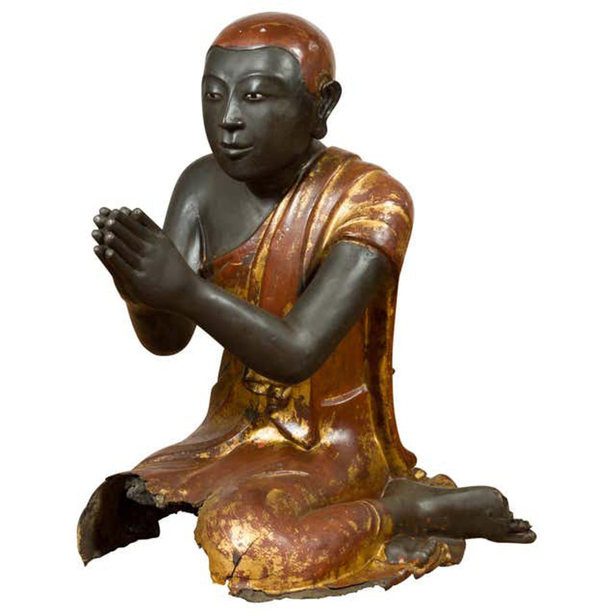 20th Century Thai Temple Ceremonial Lacquered and Gilt Kneeling Monk Sculpture-1. Asian & Chinese Furniture, Art, Antiques, Vintage Home Décor for sale at FEA Home