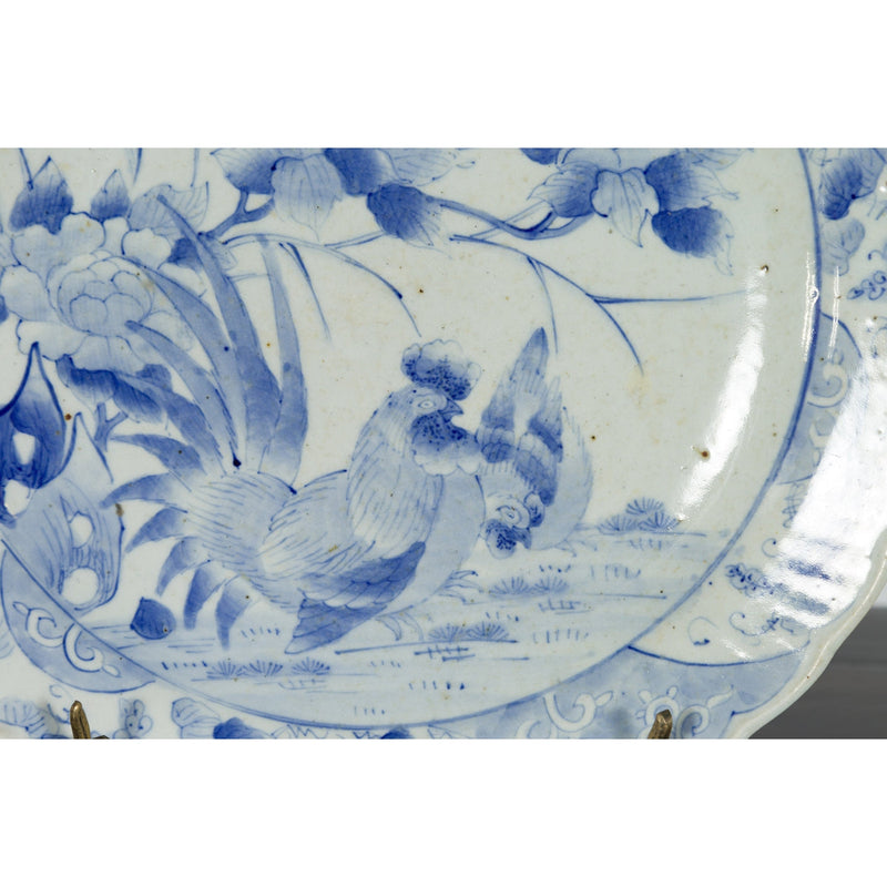 19th Century Blue and White Porcelain Plate Depicting a Rooster and Hen-YN4784-10. Asian & Chinese Furniture, Art, Antiques, Vintage Home Décor for sale at FEA Home