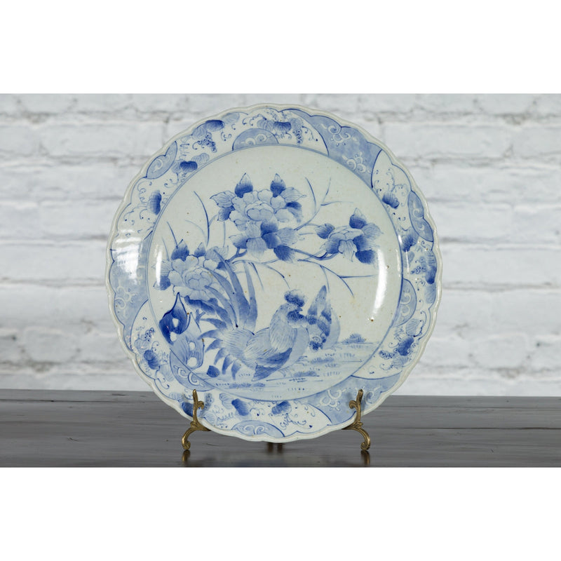 19th Century Blue and White Porcelain Plate Depicting a Rooster and Hen-YN4784-4. Asian & Chinese Furniture, Art, Antiques, Vintage Home Décor for sale at FEA Home