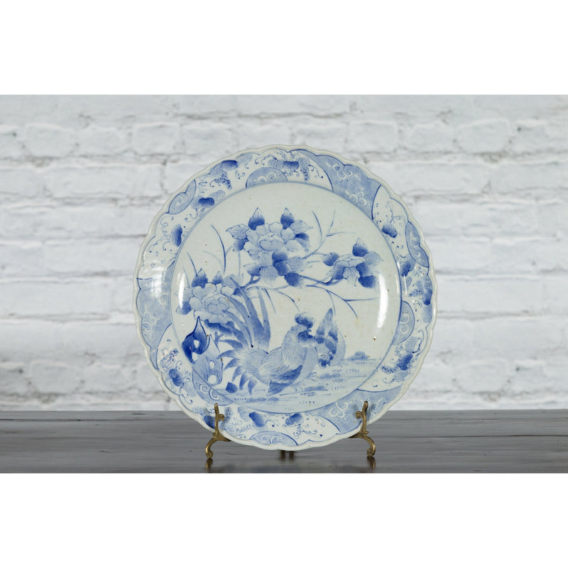 19th Century Blue and White Porcelain Plate Depicting a Rooster and Hen-YN4784-5. Asian & Chinese Furniture, Art, Antiques, Vintage Home Décor for sale at FEA Home
