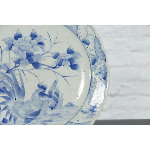 19th Century Blue and White Porcelain Plate Depicting a Rooster and Hen-YN4784-7. Asian & Chinese Furniture, Art, Antiques, Vintage Home Décor for sale at FEA Home