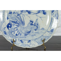 19th Century Blue and White Porcelain Plate Depicting a Rooster and Hen