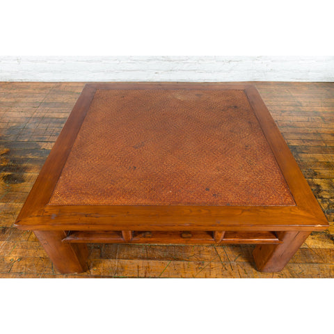 19th Century Elmwood and Rattan Converted Coffee Table from the Qing Dynasty