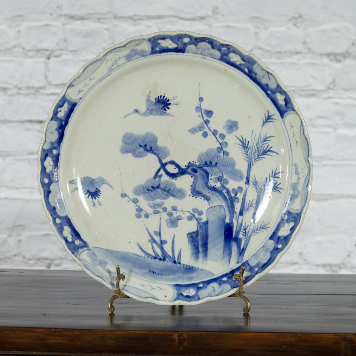 19th Century Hand-Painted Blue and White Japanese Porcelain Charger Plate-2. Asian & Chinese Furniture, Art, Antiques, Vintage Home Décor for sale at FEA Home