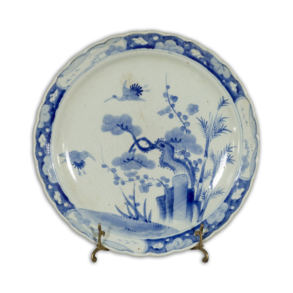 19th Century Hand-Painted Blue and White Japanese Porcelain Charger Plate-1. Asian & Chinese Furniture, Art, Antiques, Vintage Home Décor for sale at FEA Home